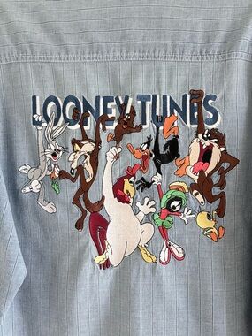 Vintage 90s Warner Bros Studio Store Embroidered Character Striped Chambray | SM